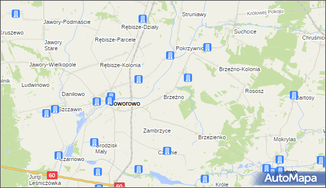 mapa Brzeźno gmina Goworowo, Brzeźno gmina Goworowo na mapie Targeo