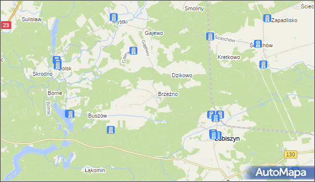 mapa Brzeźno gmina Lubiszyn, Brzeźno gmina Lubiszyn na mapie Targeo