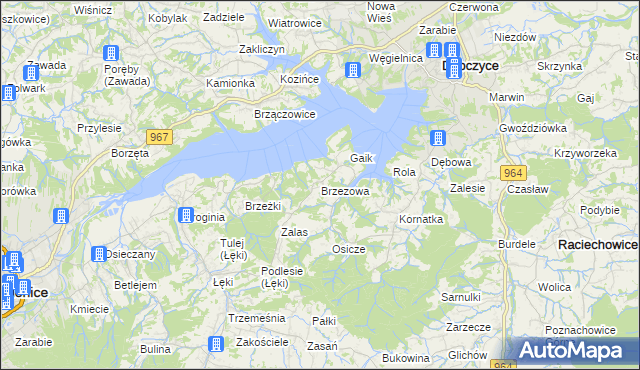mapa Brzezowa gmina Dobczyce, Brzezowa gmina Dobczyce na mapie Targeo