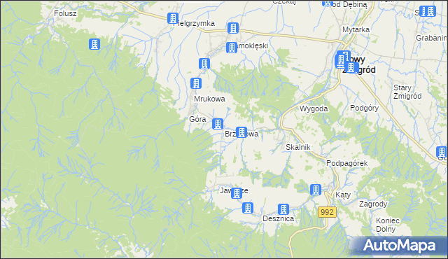 mapa Brzezowa gmina Nowy Żmigród, Brzezowa gmina Nowy Żmigród na mapie Targeo