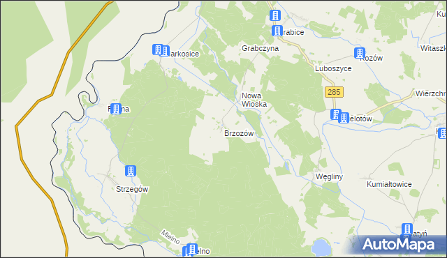 mapa Brzozów gmina Gubin, Brzozów gmina Gubin na mapie Targeo