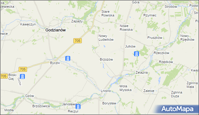 mapa Brzozów gmina Skierniewice, Brzozów gmina Skierniewice na mapie Targeo