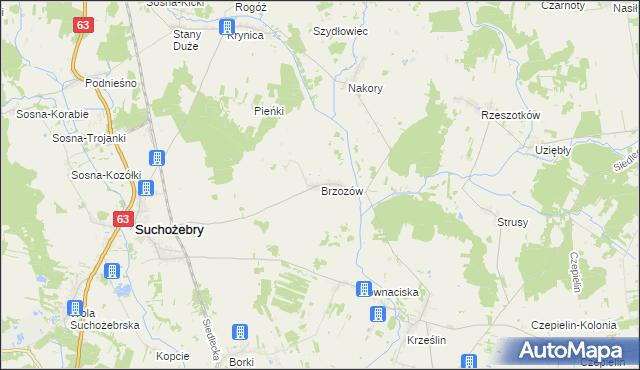 mapa Brzozów gmina Suchożebry, Brzozów gmina Suchożebry na mapie Targeo