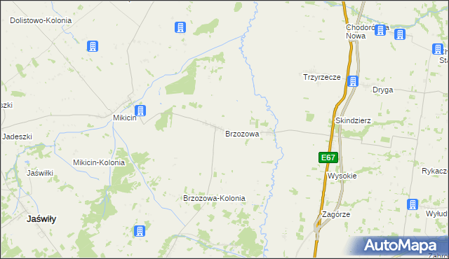 mapa Brzozowa gmina Jaświły, Brzozowa gmina Jaświły na mapie Targeo