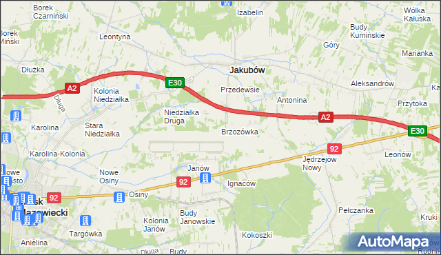 mapa Brzozówka gmina Jakubów, Brzozówka gmina Jakubów na mapie Targeo