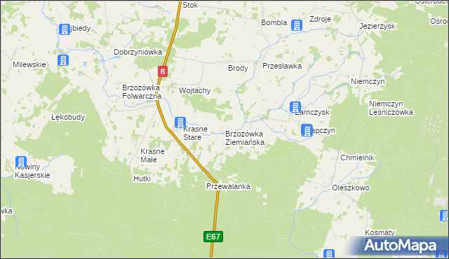 mapa Brzozówka Ziemiańska, Brzozówka Ziemiańska na mapie Targeo