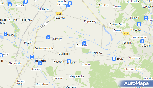 mapa Brzustów gmina Będków, Brzustów gmina Będków na mapie Targeo