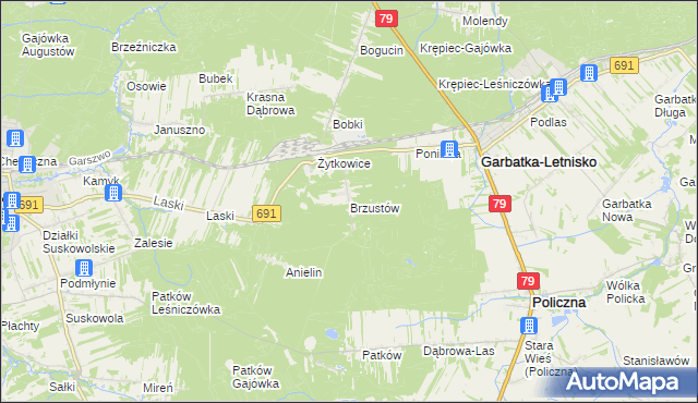 mapa Brzustów gmina Garbatka-Letnisko, Brzustów gmina Garbatka-Letnisko na mapie Targeo