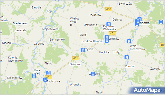 mapa Brzyków gmina Widawa, Brzyków gmina Widawa na mapie Targeo