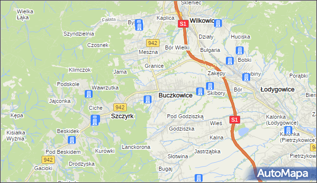 mapa Buczkowice, Buczkowice na mapie Targeo