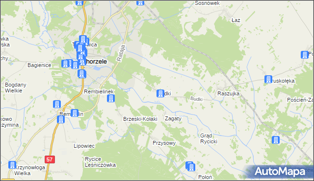 mapa Budki gmina Chorzele, Budki gmina Chorzele na mapie Targeo