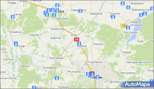 mapa Budków gmina Żarnów, Budków gmina Żarnów na mapie Targeo