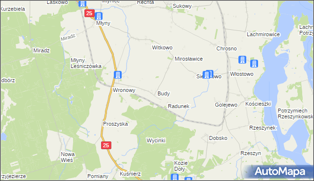 mapa Budy gmina Jeziora Wielkie, Budy gmina Jeziora Wielkie na mapie Targeo