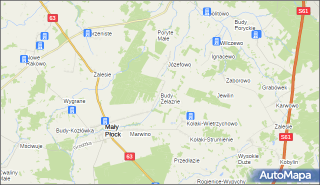 mapa Budy Żelazne, Budy Żelazne na mapie Targeo