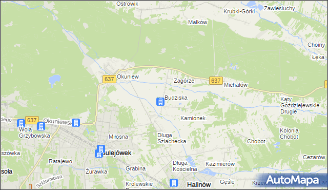 mapa Budziska gmina Halinów, Budziska gmina Halinów na mapie Targeo