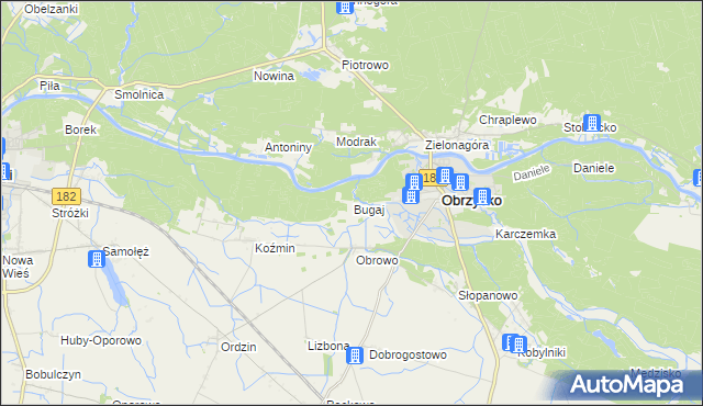 mapa Bugaj gmina Obrzycko, Bugaj gmina Obrzycko na mapie Targeo
