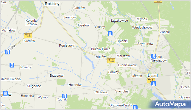 mapa Buków gmina Ujazd, Buków gmina Ujazd na mapie Targeo