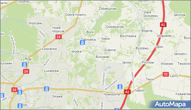mapa Bukowiec gmina Nowosolna, Bukowiec gmina Nowosolna na mapie Targeo
