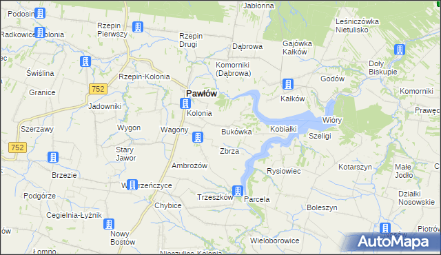 mapa Bukówka gmina Pawłów, Bukówka gmina Pawłów na mapie Targeo