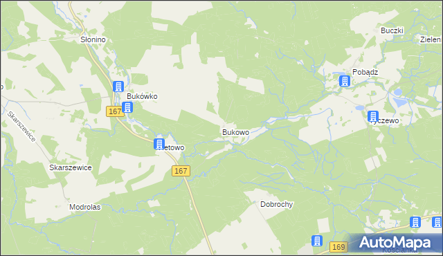 mapa Bukowo gmina Tychowo, Bukowo gmina Tychowo na mapie Targeo