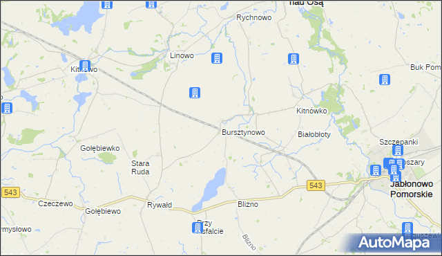 mapa Bursztynowo gmina Świecie nad Osą, Bursztynowo gmina Świecie nad Osą na mapie Targeo