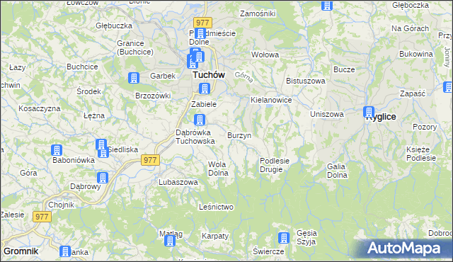 mapa Burzyn gmina Tuchów, Burzyn gmina Tuchów na mapie Targeo