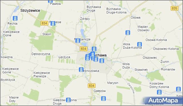 mapa Bychawa, Bychawa na mapie Targeo