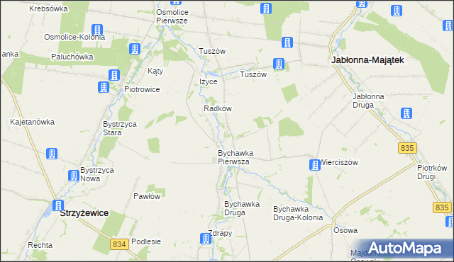 mapa Bychawka Trzecia, Bychawka Trzecia na mapie Targeo