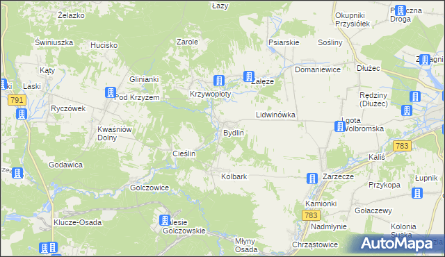 mapa Bydlin, Bydlin na mapie Targeo