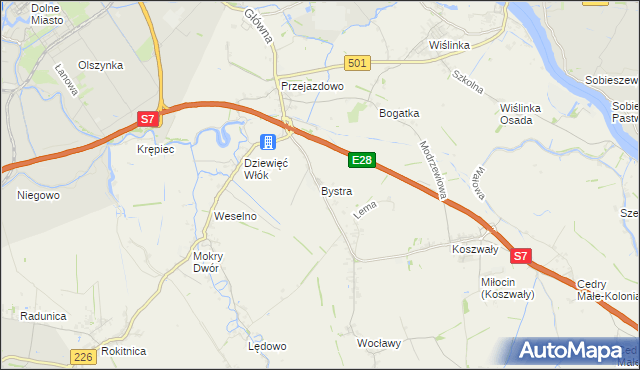 mapa Bystra gmina Pruszcz Gdański, Bystra gmina Pruszcz Gdański na mapie Targeo