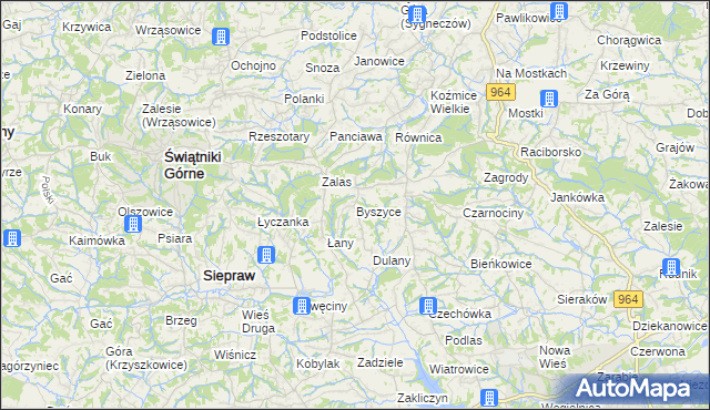mapa Byszyce, Byszyce na mapie Targeo
