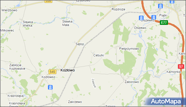 mapa Cebulki, Cebulki na mapie Targeo