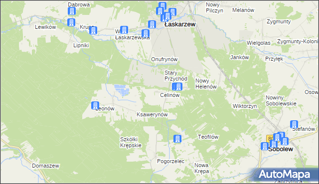 mapa Celinów gmina Łaskarzew, Celinów gmina Łaskarzew na mapie Targeo