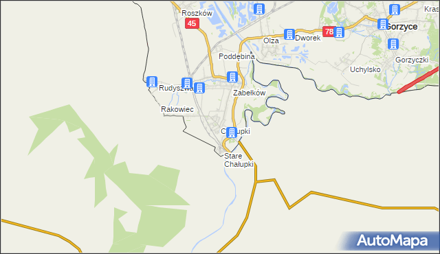 mapa Chałupki gmina Krzyżanowice, Chałupki gmina Krzyżanowice na mapie Targeo