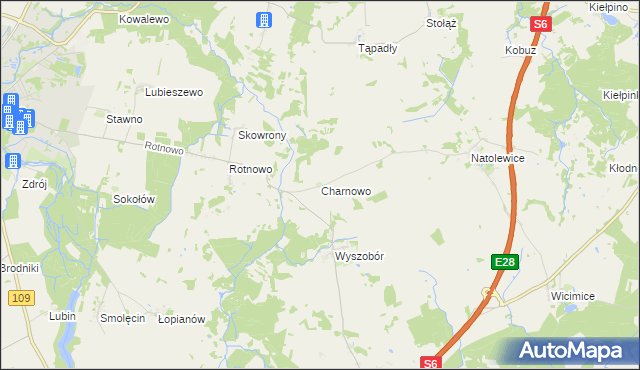 mapa Charnowo gmina Płoty, Charnowo gmina Płoty na mapie Targeo