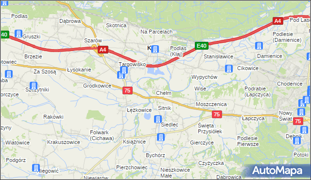 mapa Chełm gmina Bochnia, Chełm gmina Bochnia na mapie Targeo