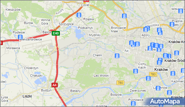 mapa Chełm gmina Kraków, Chełm gmina Kraków na mapie Targeo