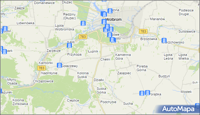 mapa Chełm gmina Wolbrom, Chełm gmina Wolbrom na mapie Targeo