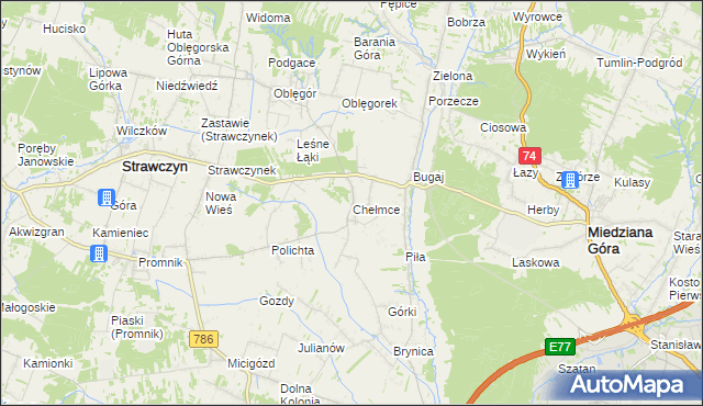 mapa Chełmce gmina Strawczyn, Chełmce gmina Strawczyn na mapie Targeo