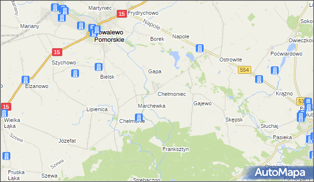 mapa Chełmoniec, Chełmoniec na mapie Targeo