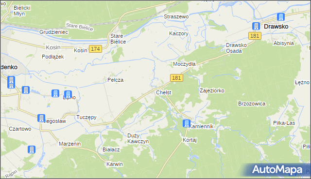 mapa Chełst gmina Drawsko, Chełst gmina Drawsko na mapie Targeo