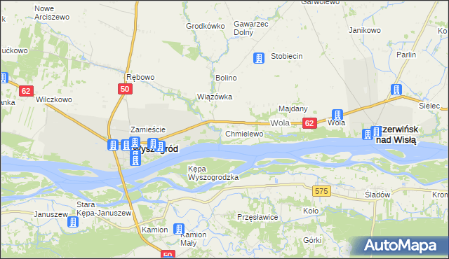 mapa Chmielewo gmina Wyszogród, Chmielewo gmina Wyszogród na mapie Targeo