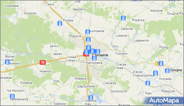 mapa Chmielnik powiat kielecki, Chmielnik powiat kielecki na mapie Targeo