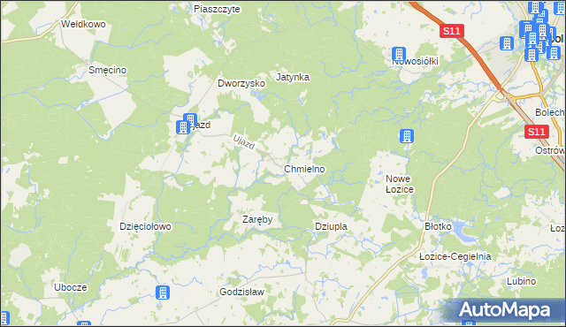mapa Chmielno gmina Bobolice, Chmielno gmina Bobolice na mapie Targeo