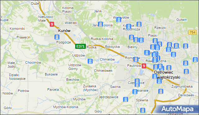 mapa Chmielów gmina Bodzechów, Chmielów gmina Bodzechów na mapie Targeo