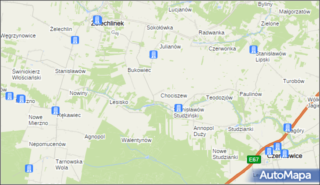 mapa Chociszew gmina Żelechlinek, Chociszew gmina Żelechlinek na mapie Targeo
