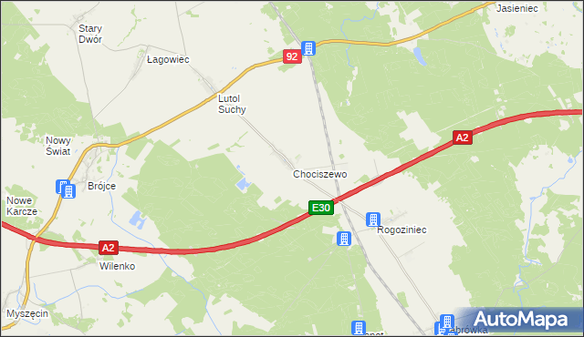 mapa Chociszewo gmina Trzciel, Chociszewo gmina Trzciel na mapie Targeo