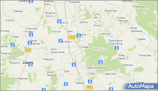 mapa Chodaki gmina Zadzim, Chodaki gmina Zadzim na mapie Targeo