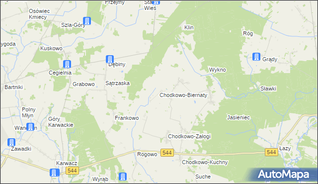 mapa Chodkowo-Biernaty, Chodkowo-Biernaty na mapie Targeo