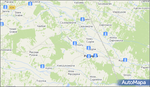 mapa Choiny gmina Poświętne, Choiny gmina Poświętne na mapie Targeo